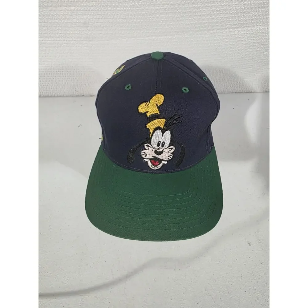 Vintage Disney Store Goofy Snapback Hat Navy Green Embroidered Cap Adult